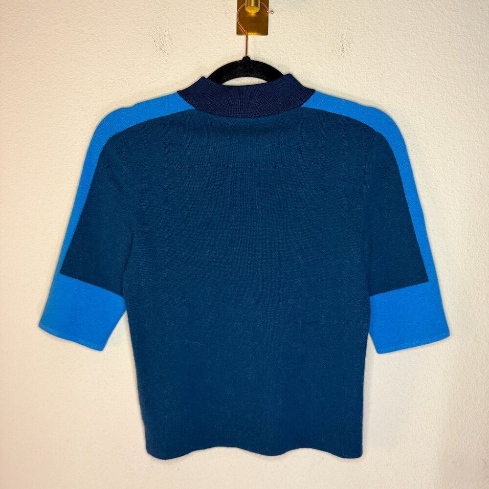 Tory Burch Cashmere Blue Colorblock Sweater Top Size S - Picture 3 of 5